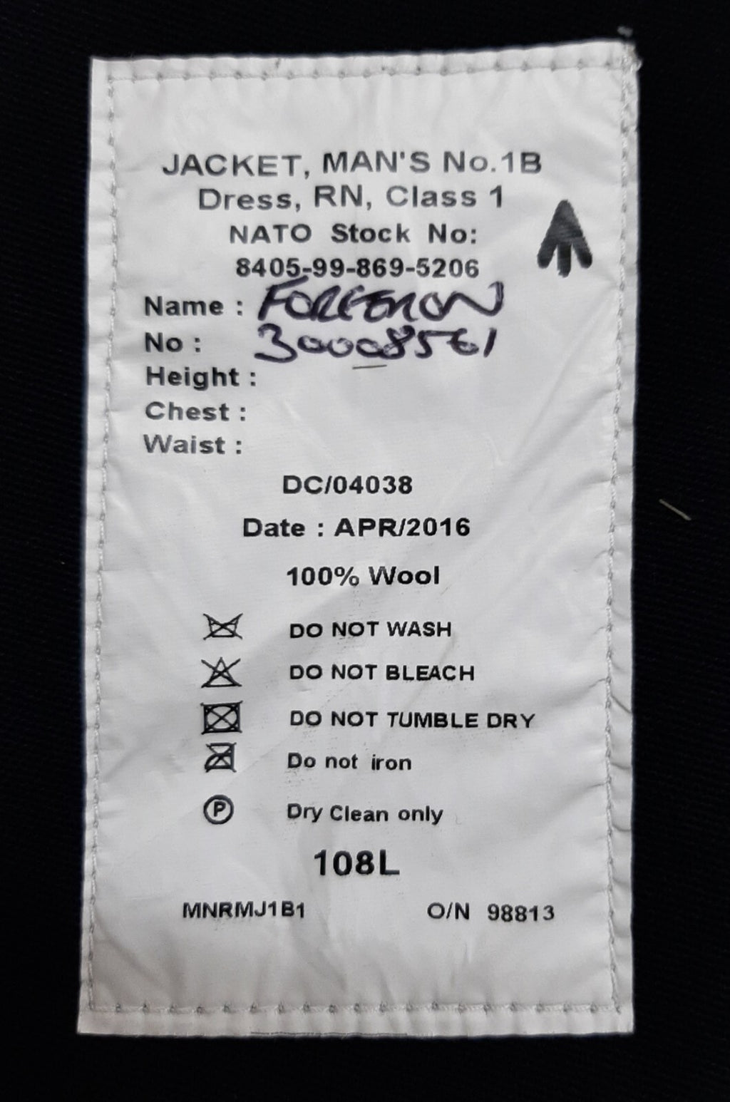 No1B RN Jacket PO Mans Royal British Naval Style Petty Navy 108cm Long