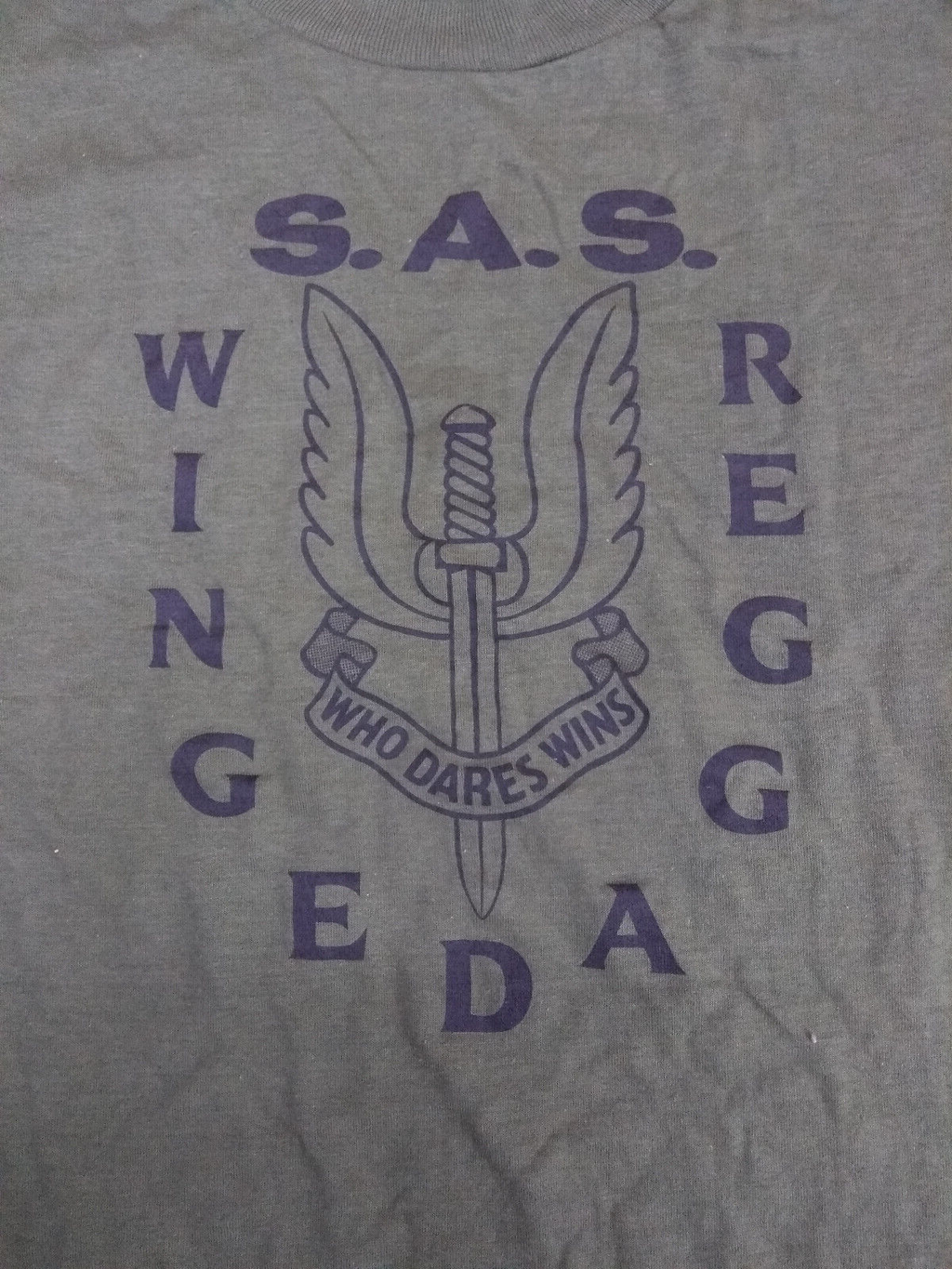 Green Poly / Cotton T-Shirt Size Small with S.A.S. Symbol Print