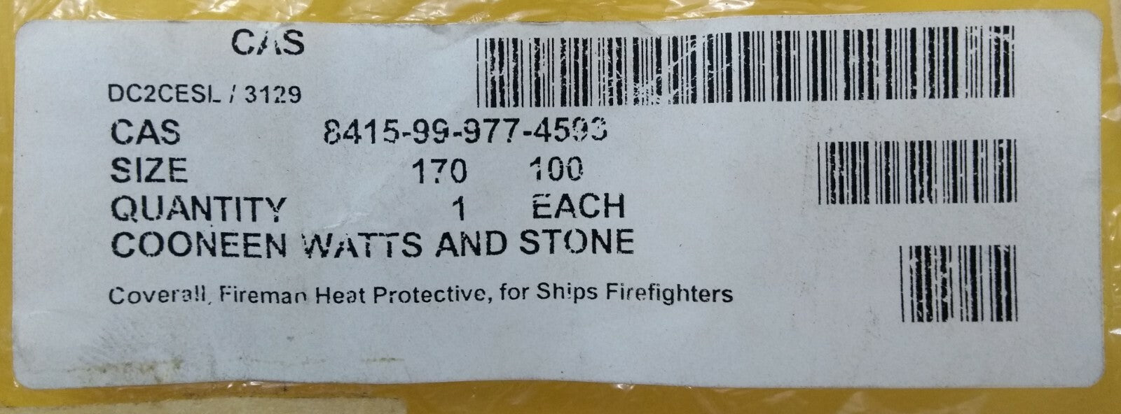 Ships Firefighters Heat Protective Fearnought Coverall British Navy 170/100cm