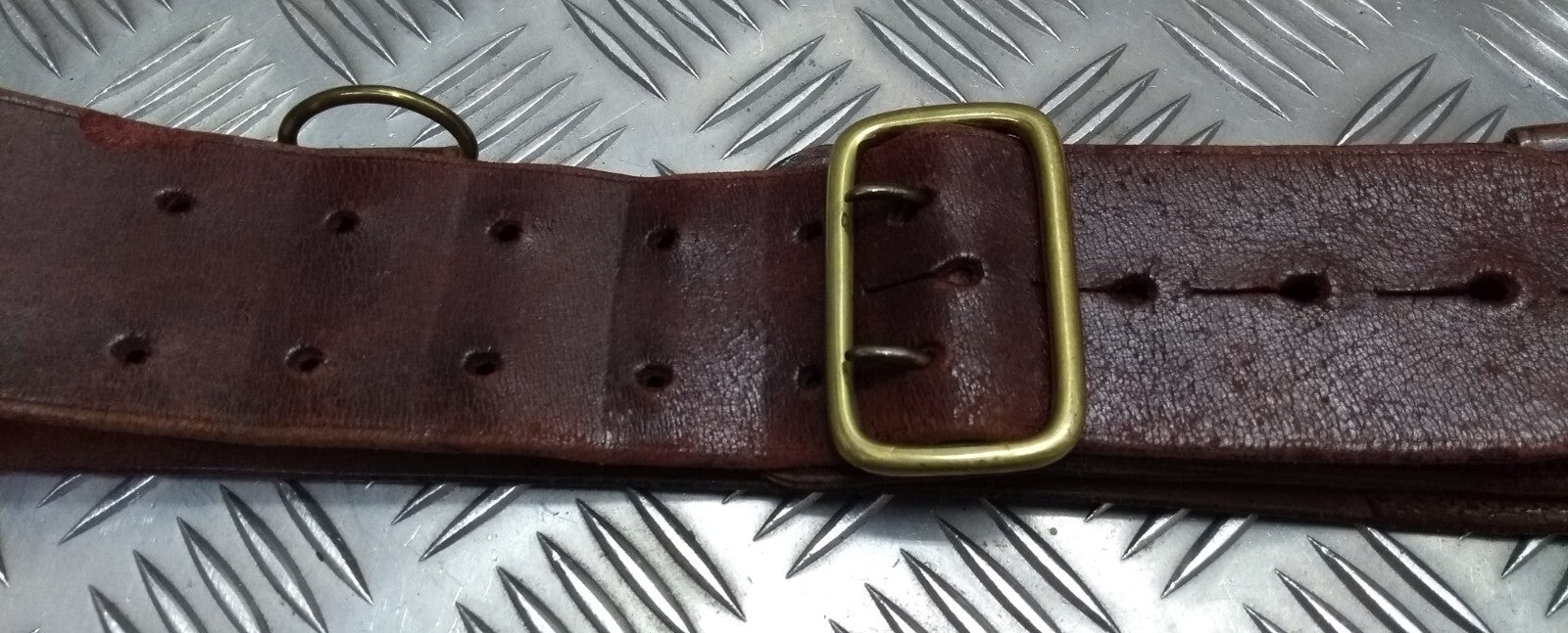 Vintage Sam Browne Belt Brown Leather No Shoulder Strap Brass Buckle & Fittings