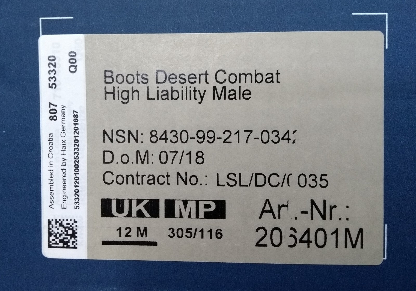 Haix Desert Boots Combat High Liability Full Army Spec Footwear UK 12M - NEW