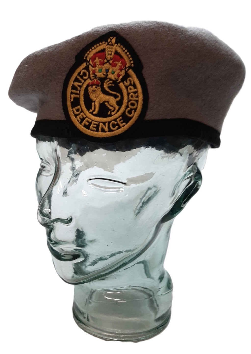 Hobson Beret Emerald Grey with Kings Crown Civil Defence Badge Size 7 1/4