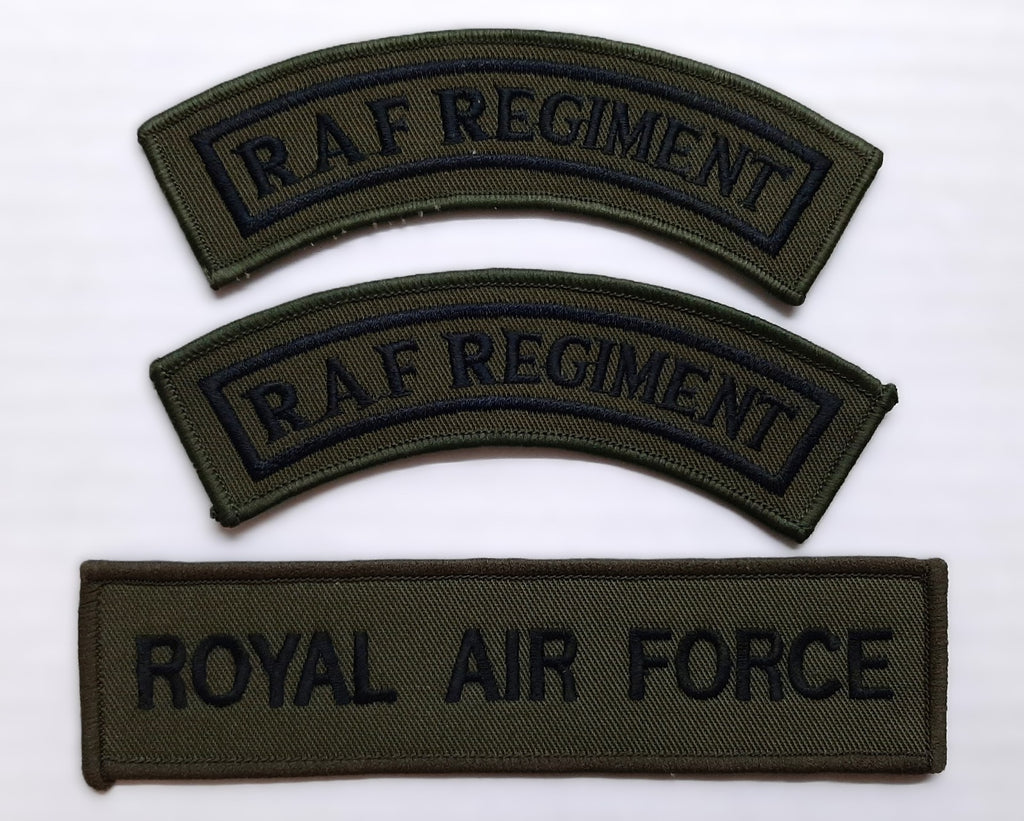 RAF Royal Air Force Badges 1 X Chest Tape / Bar 1 Pair Shoulder mudguards OD Green