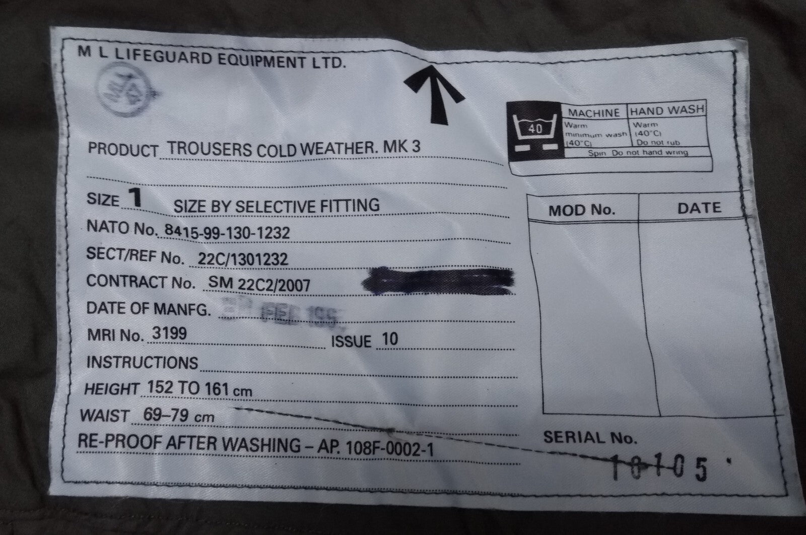 Mk3 Aircrew Trousers Cold Weather M L Lifeguard Equipment LTD British..