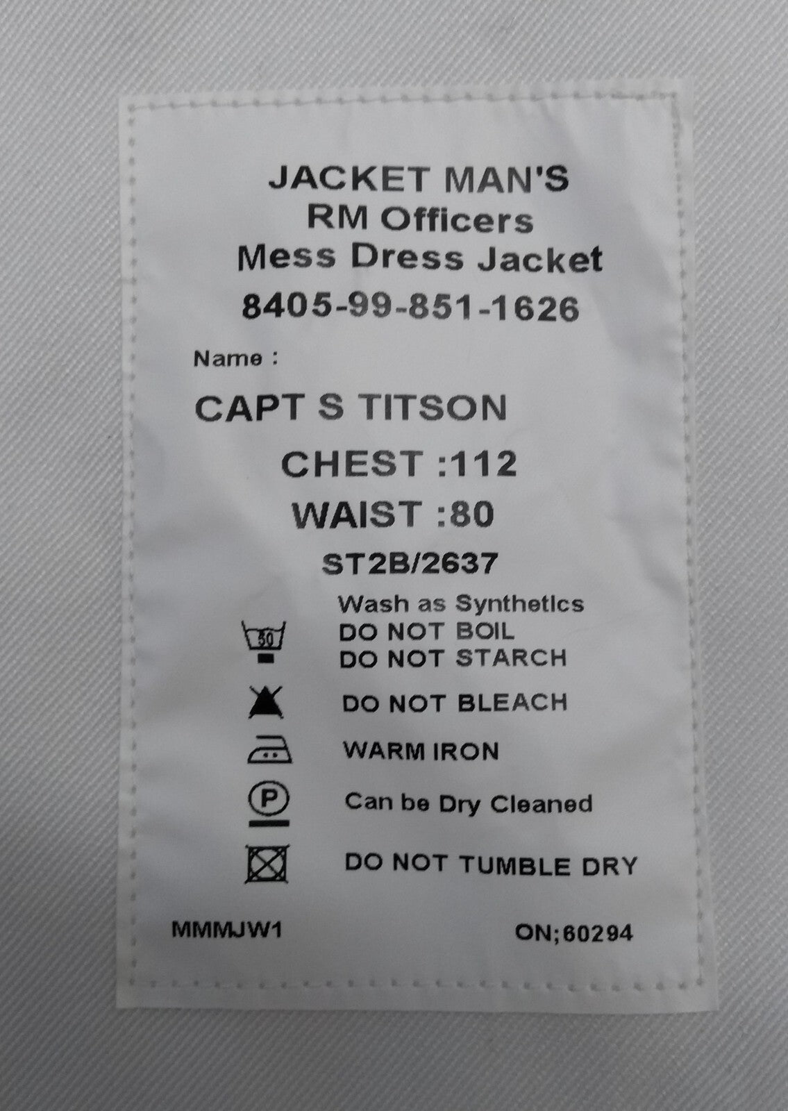 RM Royal Marines Mess Jacket White British Royal Dress Jacket Assorted Sizes