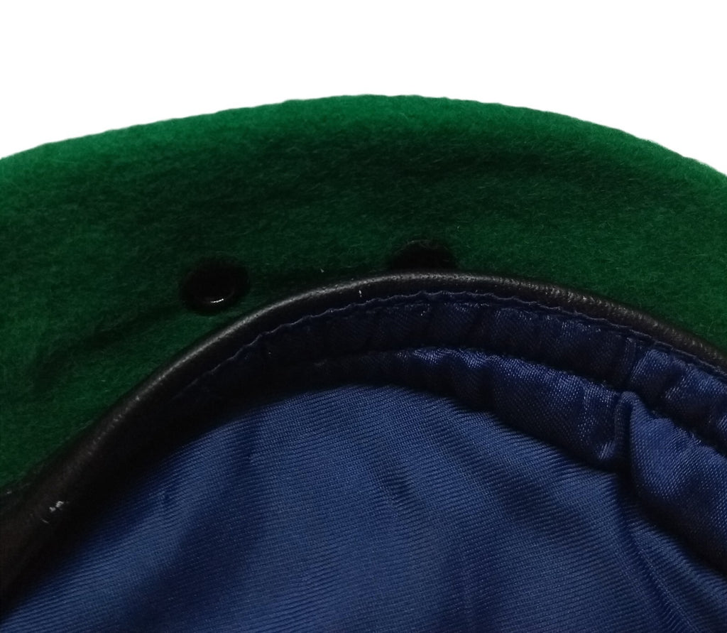 Mid Green Beret Goldings British Army Pattern Wool / Silky Lining & Leather Trim