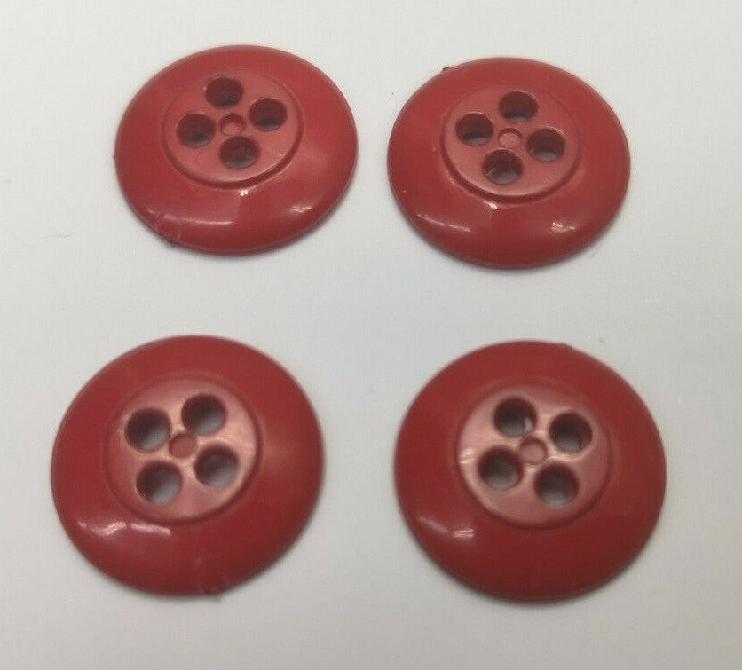 Genuine Vintage Issue 4 Hole Plastic Buttons Red 27L 16.5mm