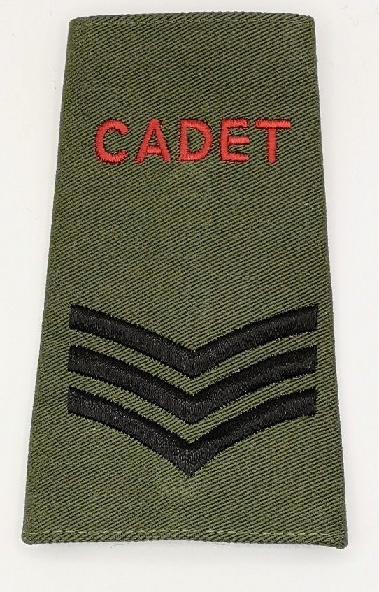 Cadet 3 Chevrons Green Rank Slide / Epaulette - NEW