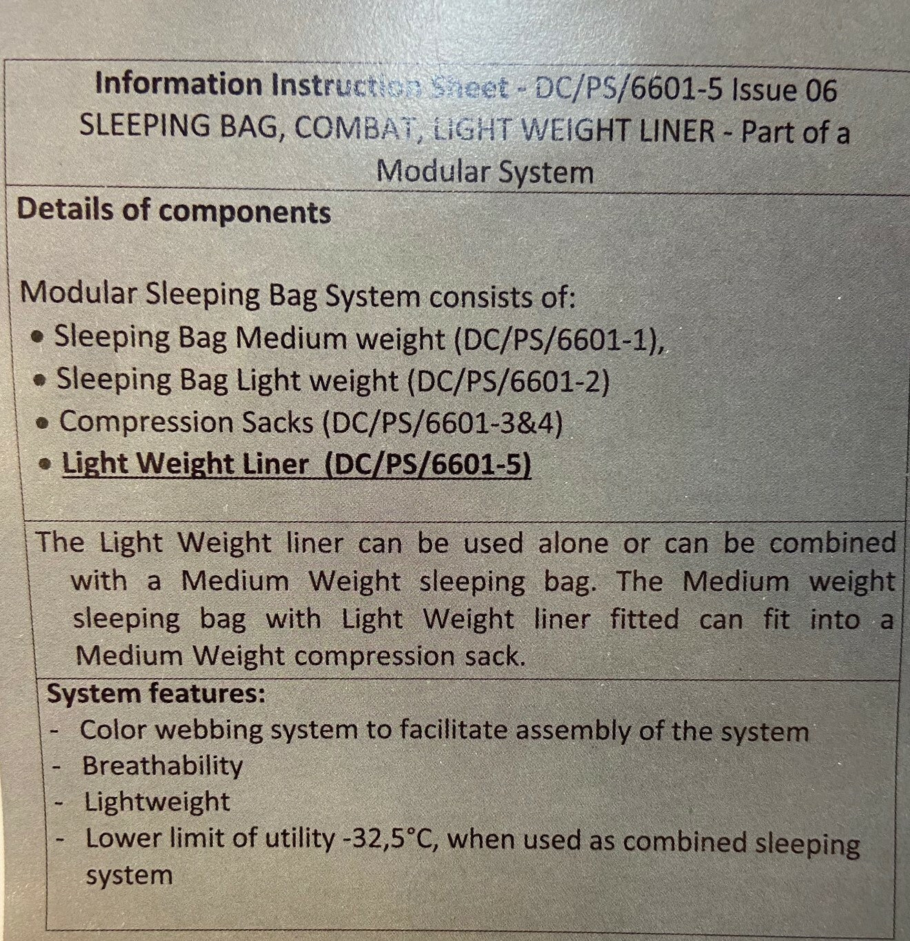 Genuine British Army Fecsa Lining Liner For Light Weight Sleeping Bags Size NEW