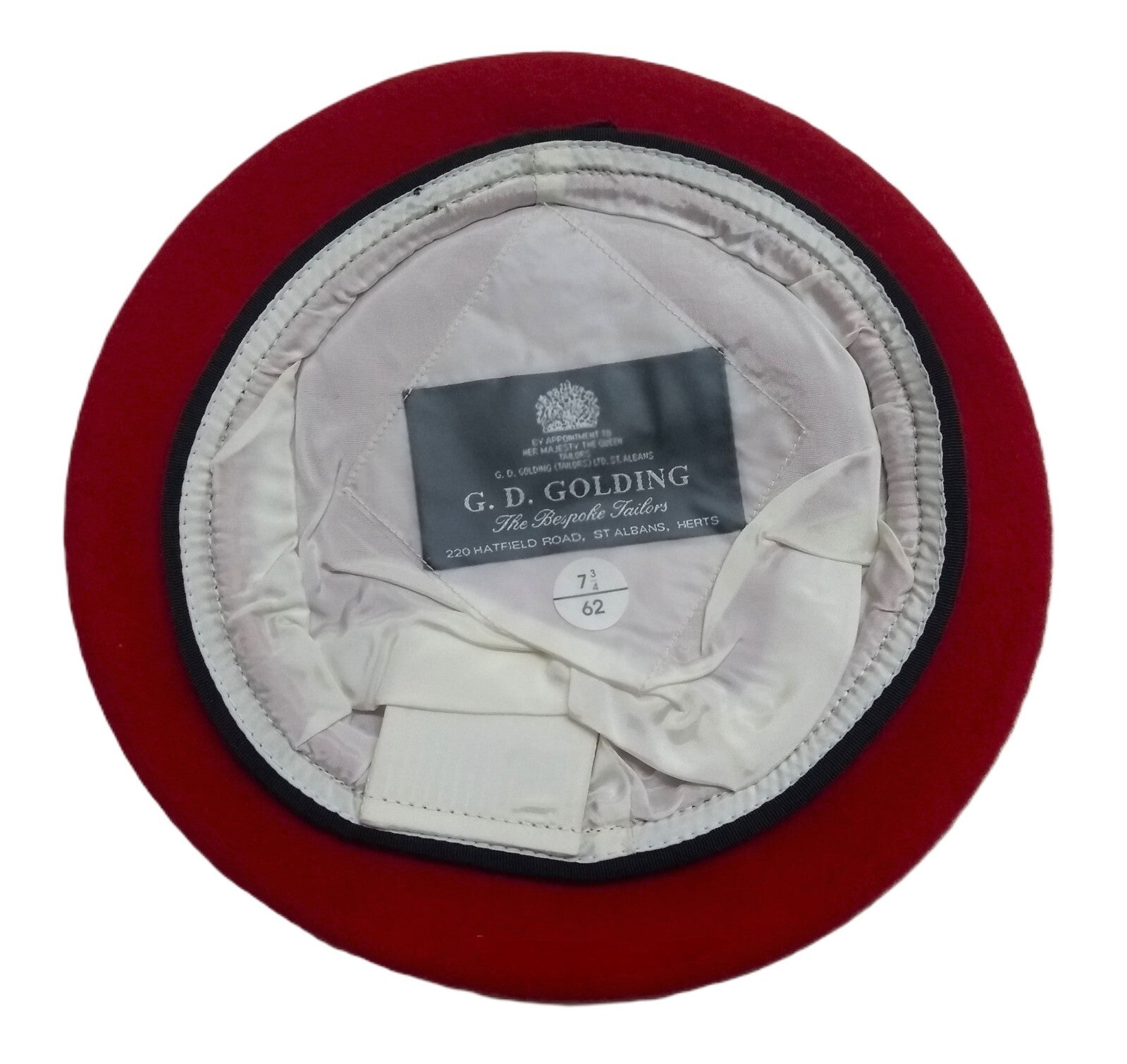 Red Army Beret Goldings UK Pattern Wool / Silky Lining & Petersham Trim 62cm.