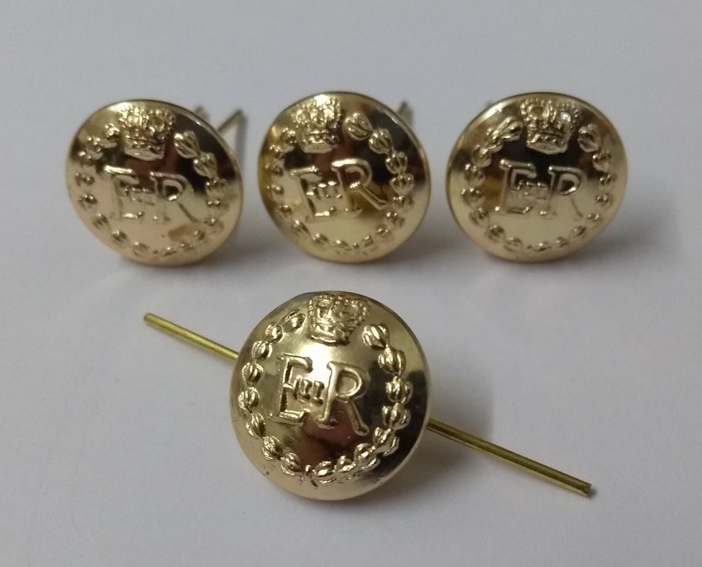 E R II Queens Crown British Issue Insignia Buttons With Split Pins X4