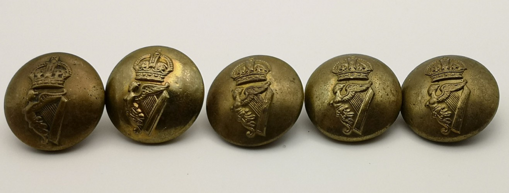 Irish Guards Brass Buttons King's Crown 40L set of 5