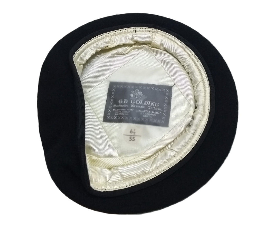 Black Beret Goldings Army Pattern 100% Wool / Silky Lining & Petersham Trim