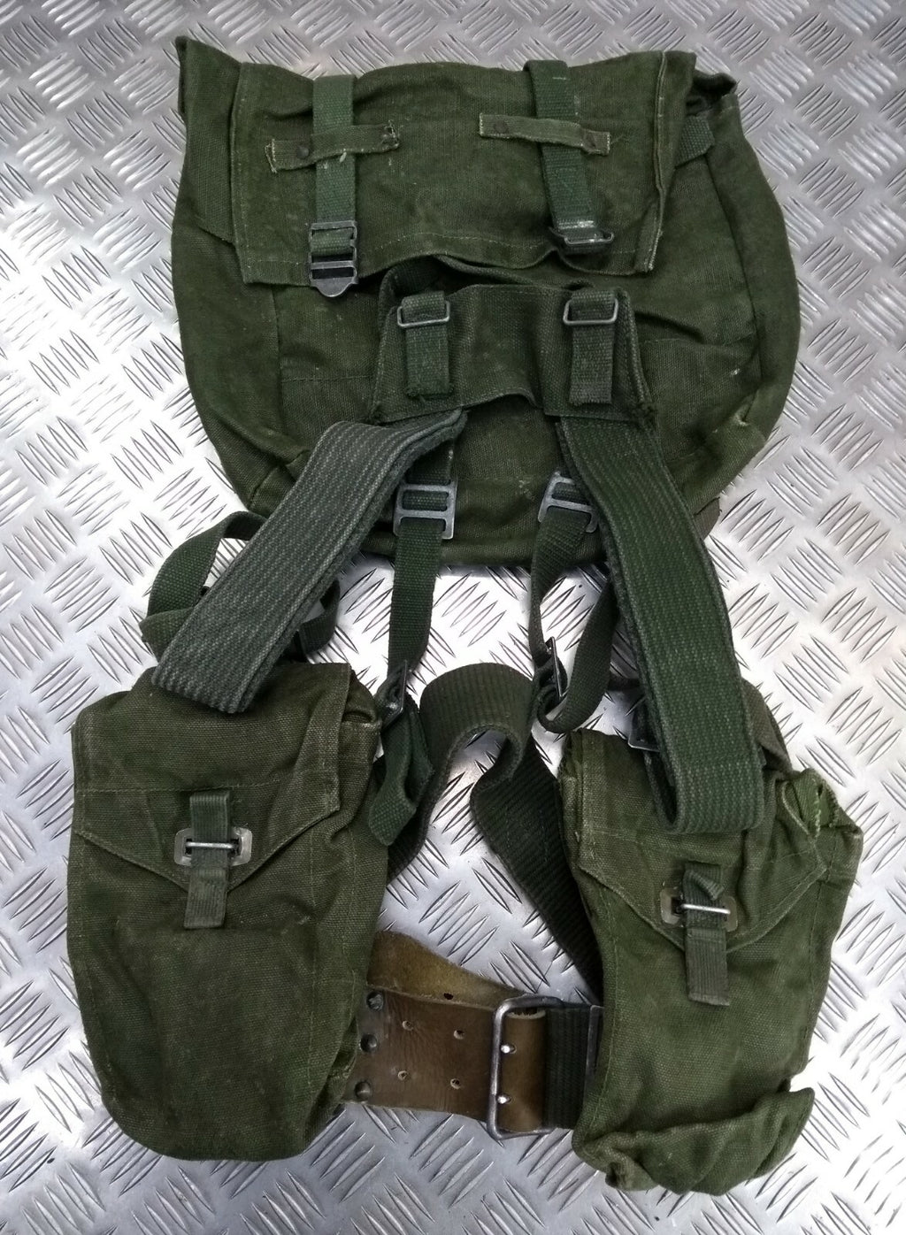 Genuine Vintage Army Webbing Set / Battle Pack Belt And Pouches Heavy Canvas G2
