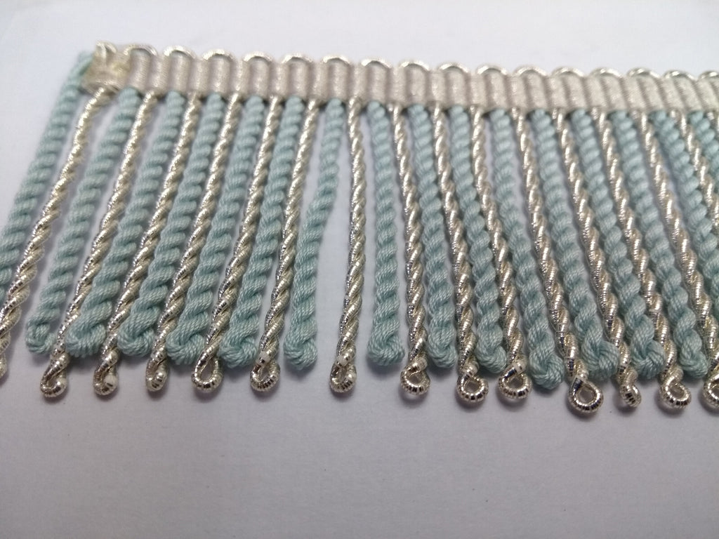 Silver & Light Blue Mylar Thread Fringe 45mm Drop / Epaulette Fringe