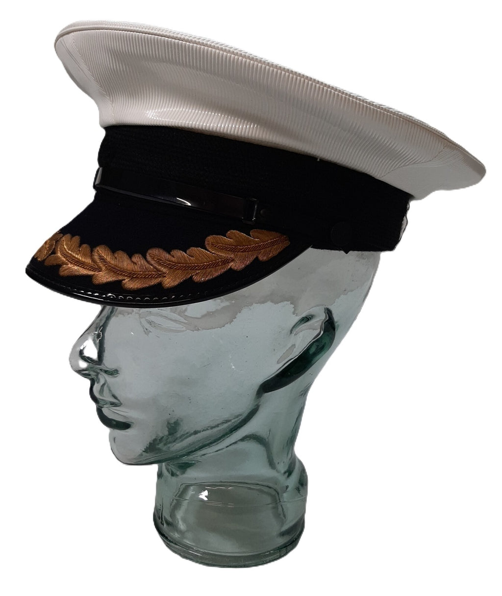 Vintage RN Hat 1968 Royal Navy Officers Capt and Cdr White Dress Visor Cap