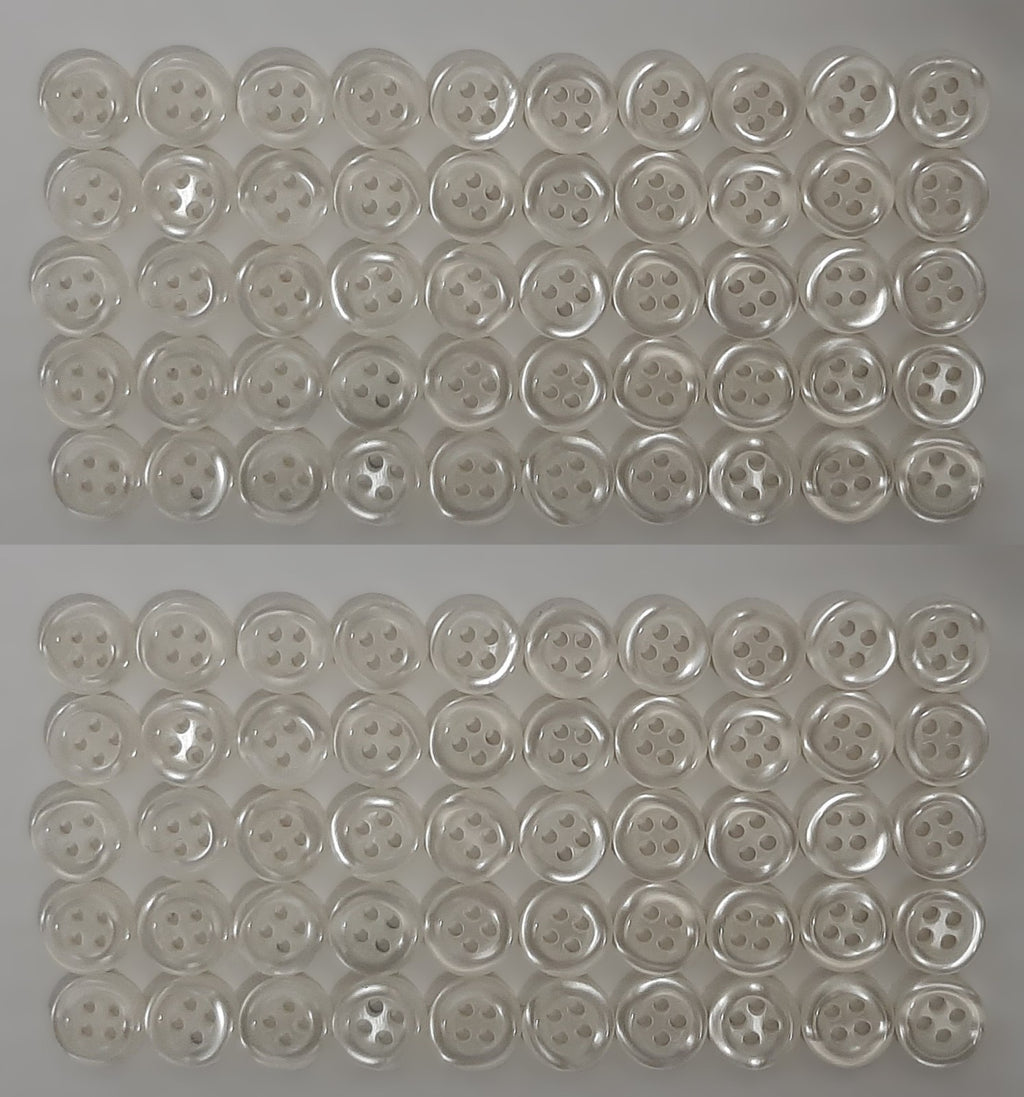 100 Vintage Buttons 4 Hole Shirt / Shank Anchors Pearlesque Clear White 10mm NOS