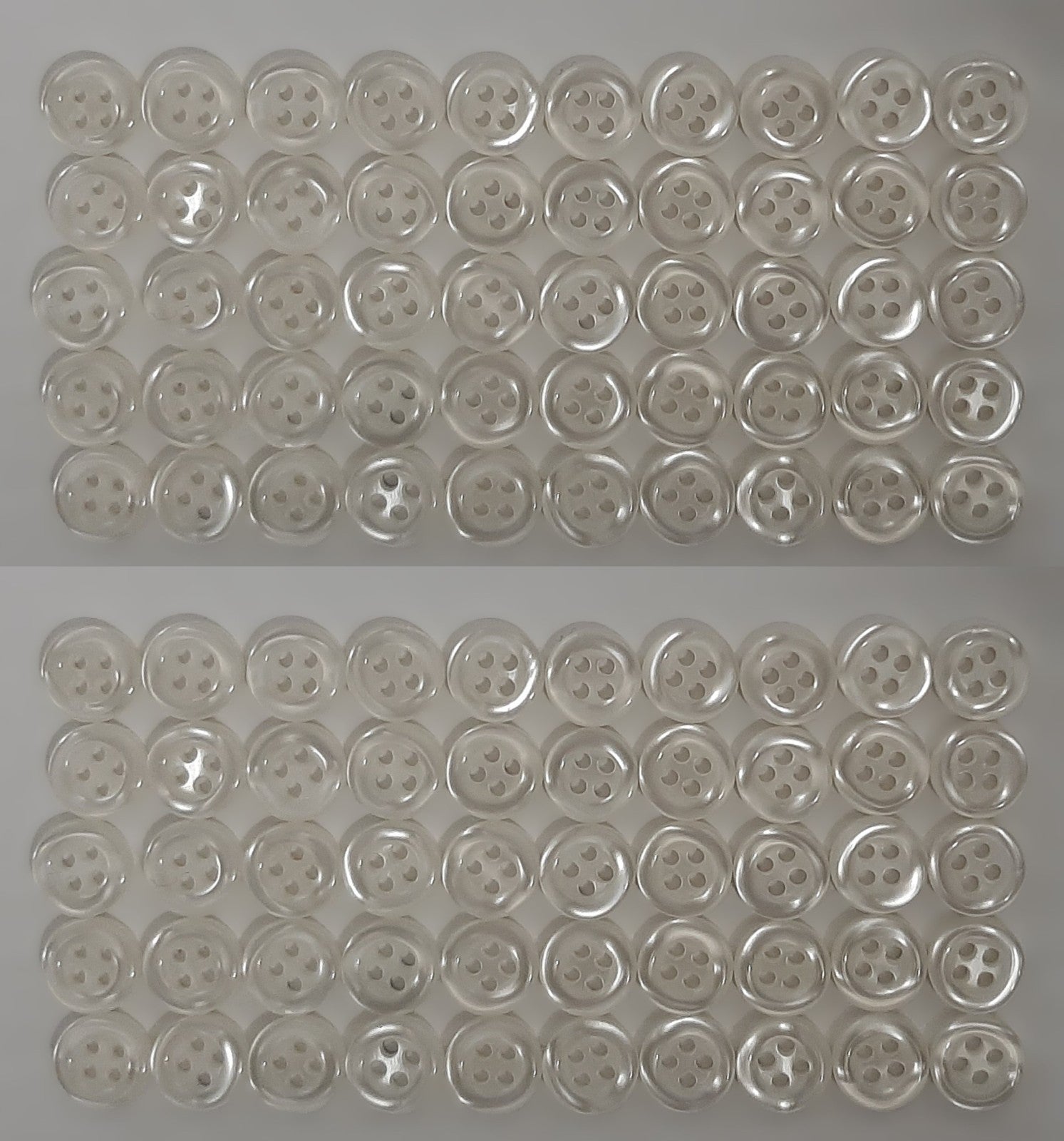 100 Vintage Buttons 4 Hole Shirt / Shank Anchors Pearlesque Clear White 10mm NOS