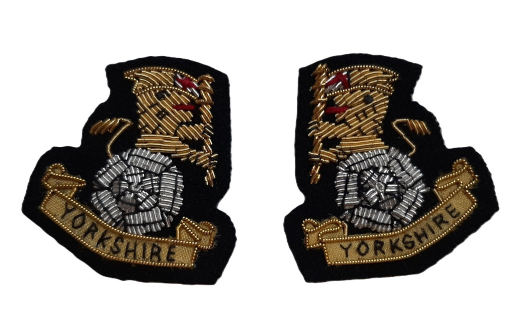 Yorkshire Collar Badges Hand Embroidered Yorks Insignia on Black Felt 1 Pair