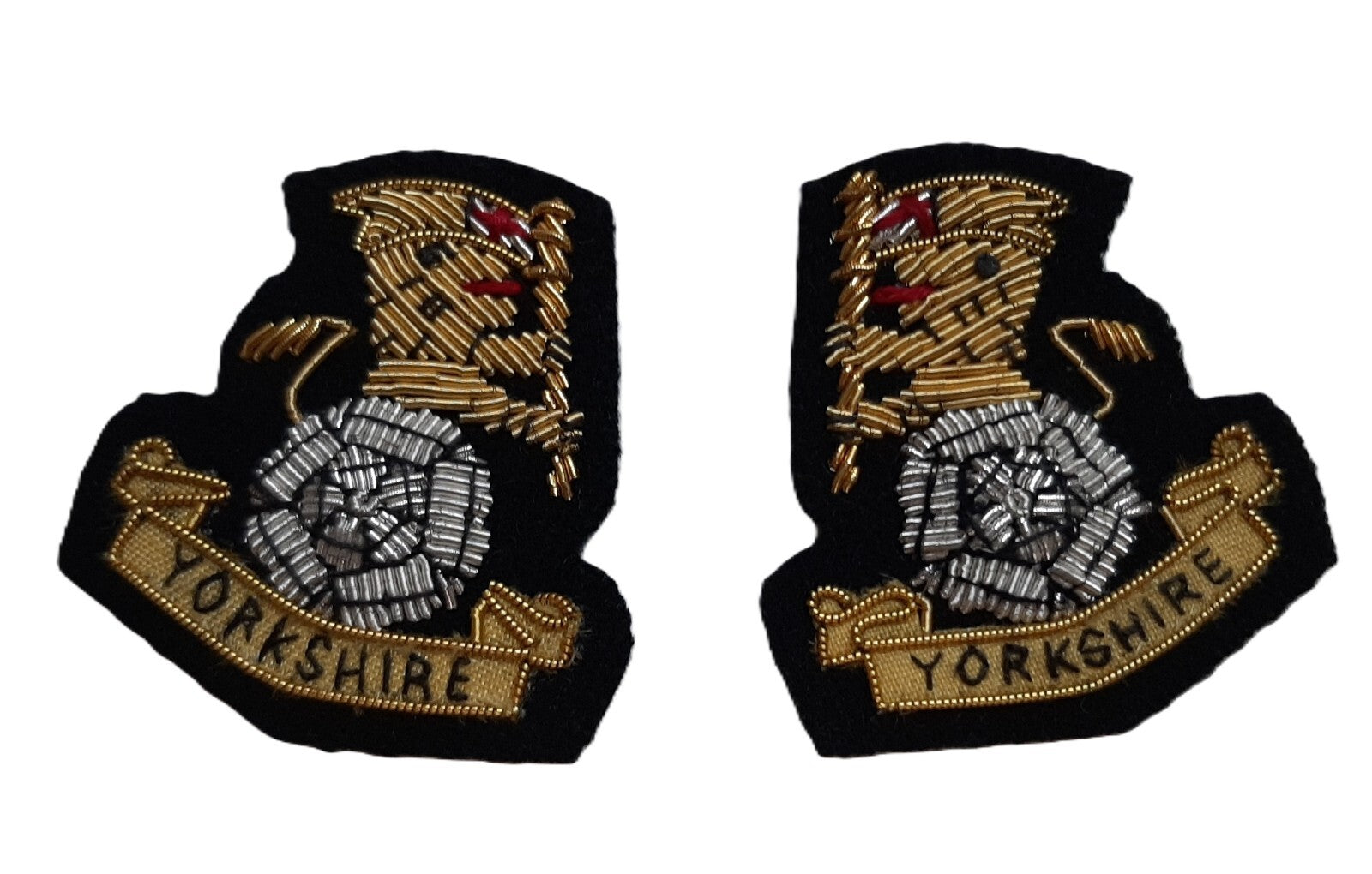 Yorkshire Collar Badges Hand Embroidered Yorks Insignia on Black Felt 1 Pair