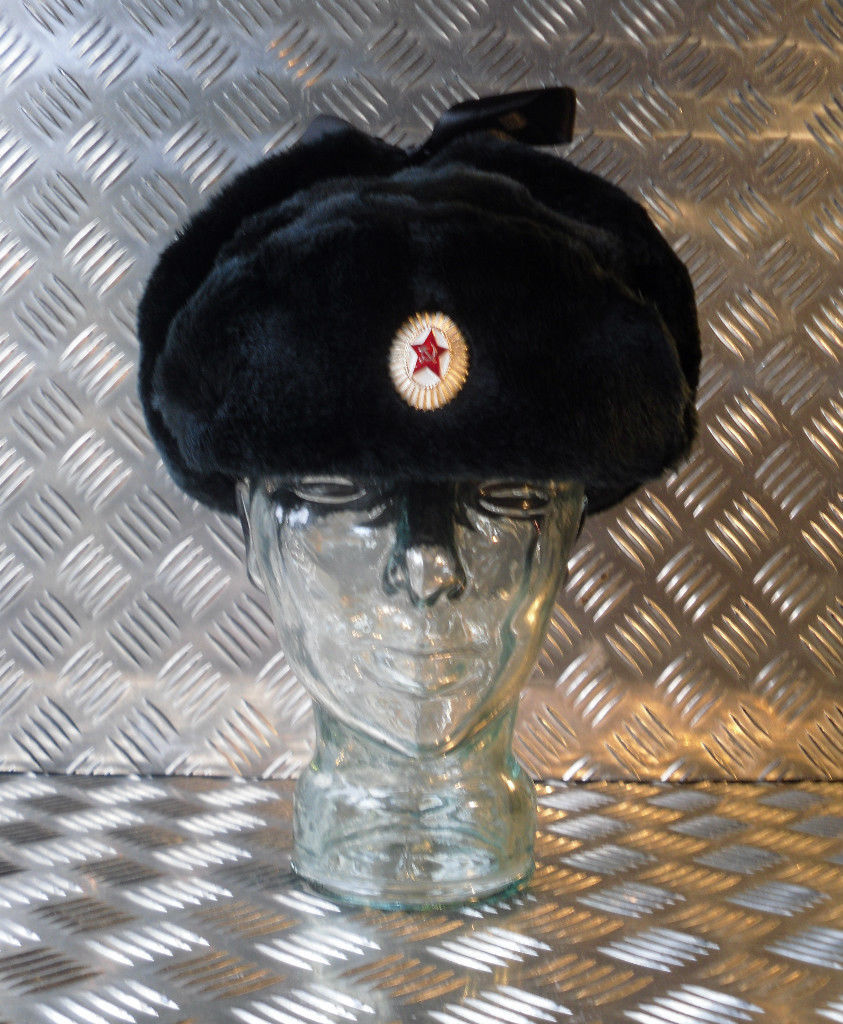 Soviet / USSR Black Cossack Hat with Ear Flaps - All Sizes