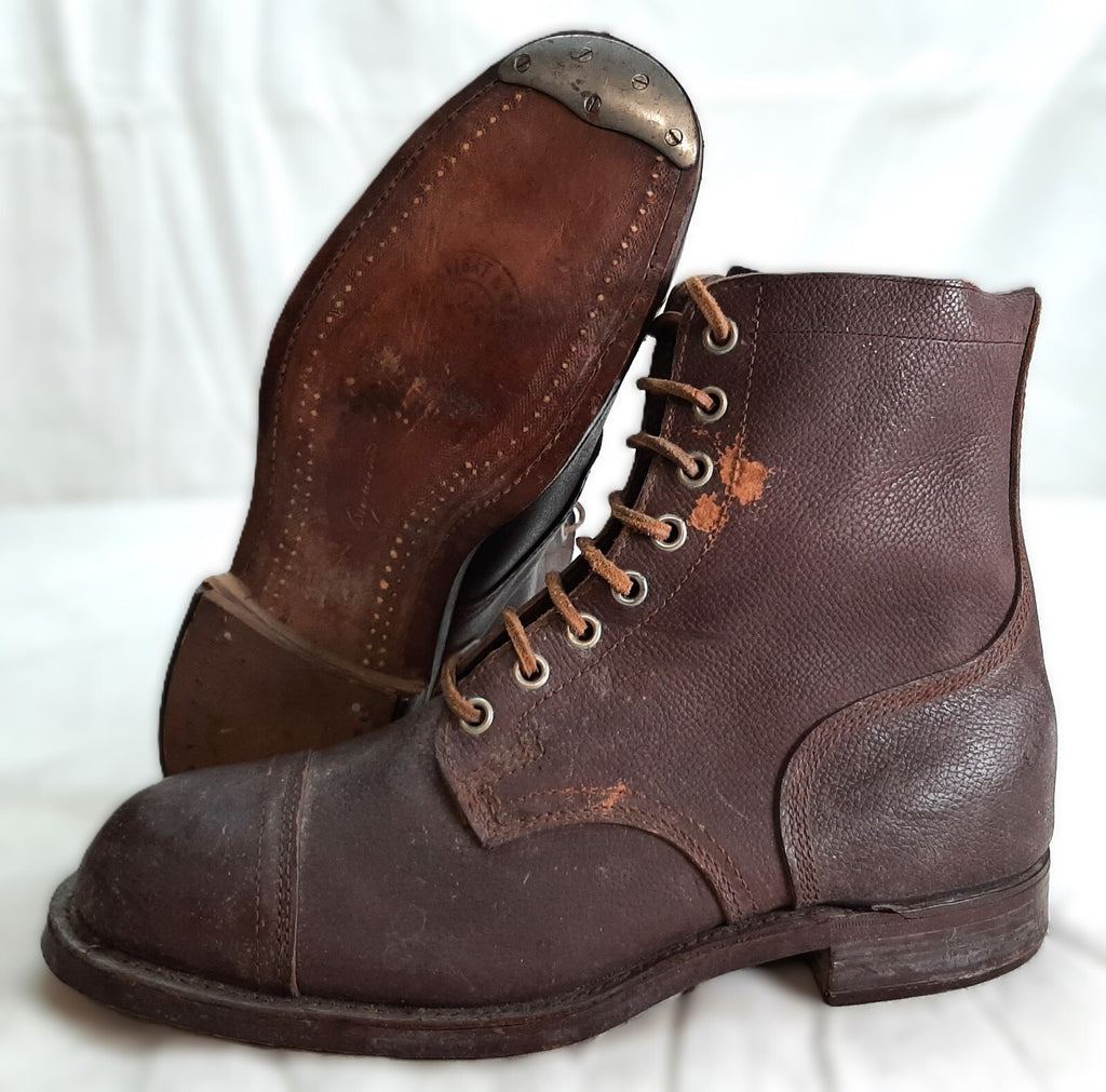 Vintage Army Boots Brown Leather WW2 Pattern Dated 1945 Heel & Toe Plates EU 47