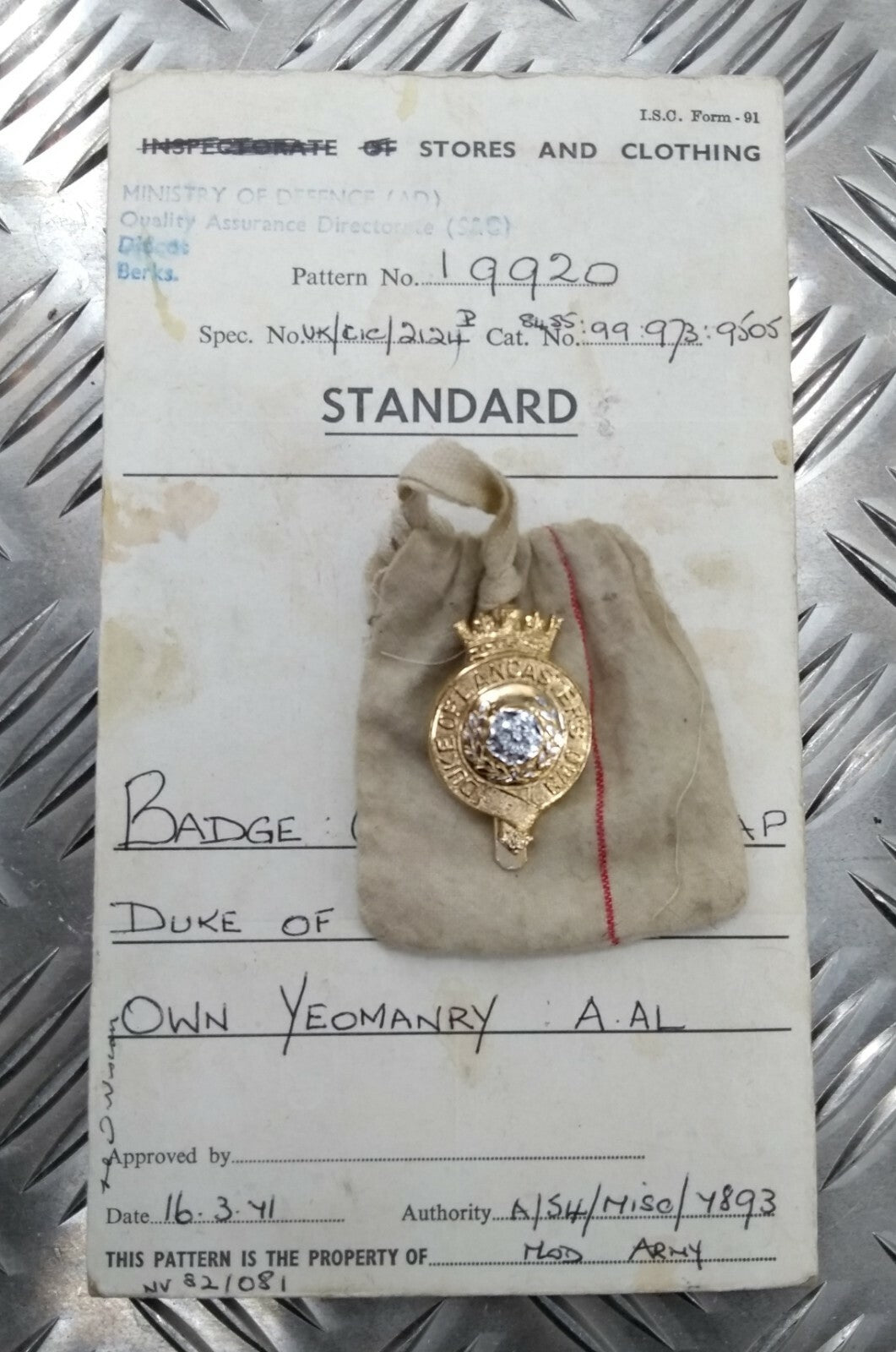 Genuine Vintage British Army Inspectorate of Stores Metal Badge Sample Card 1971