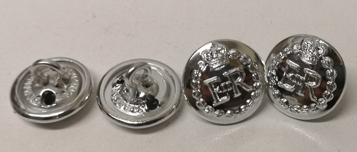 RMP Buttons Dress Cap Size 22L Silver Army Style ER II Queen's Crown Version