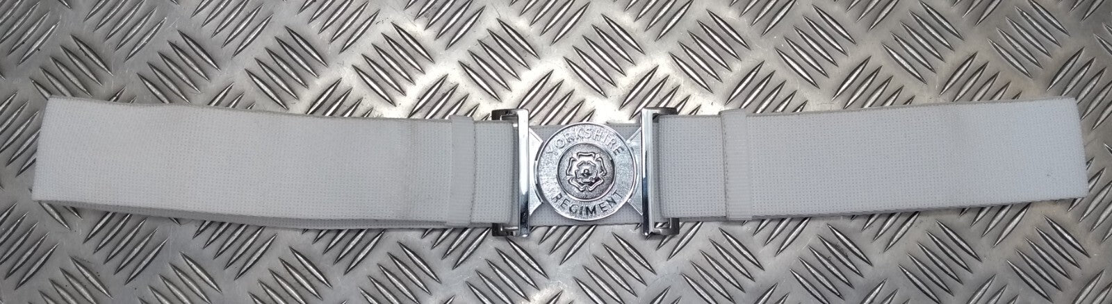 Yorks Belt White Yorkshire Regiment Courlene Belt & Chrome Buckle 44"