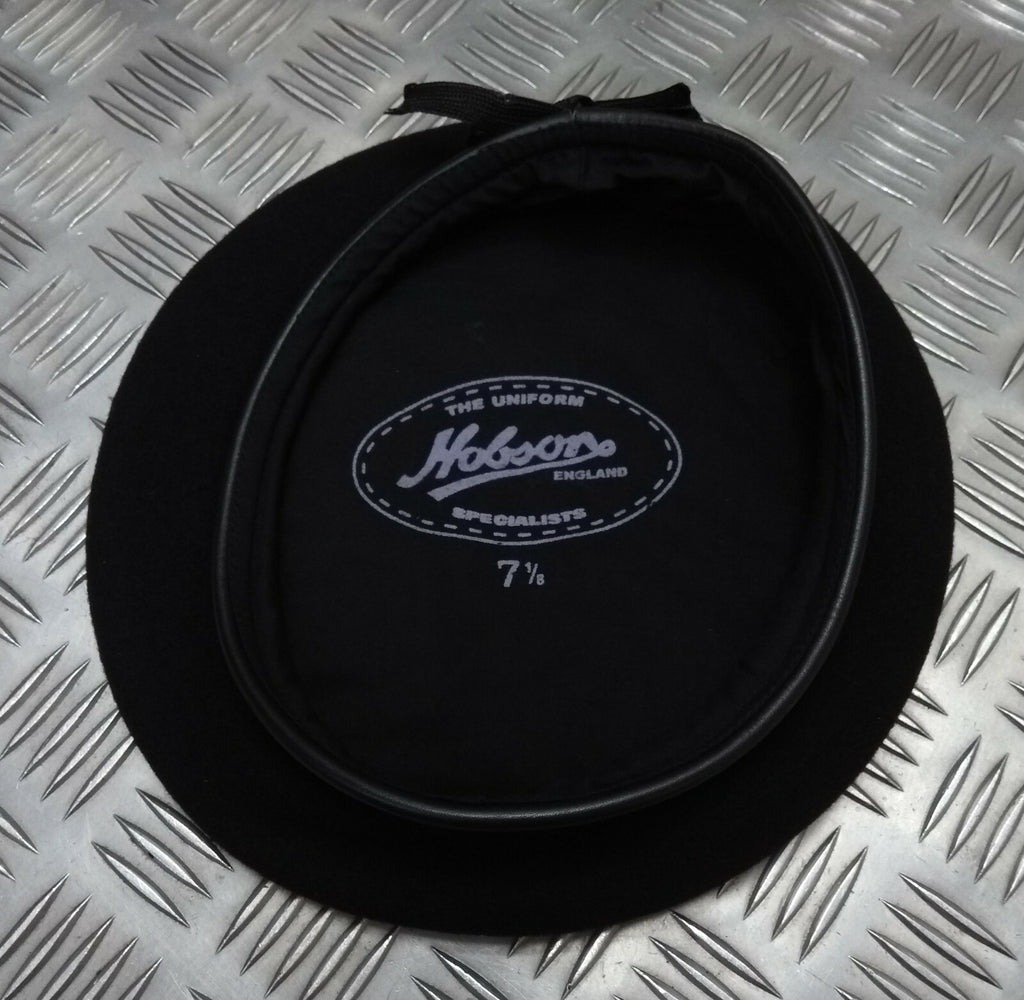 Genuine Hobson London Black Lined Wool Beret Leather Rim 7 1/8