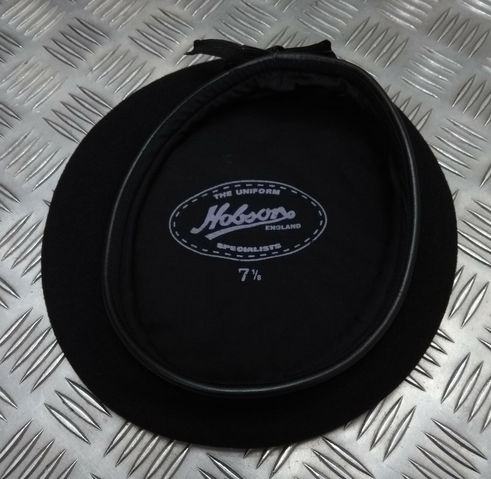 Genuine Hobson London Black Lined Wool Beret Leather Rim 7 1/8