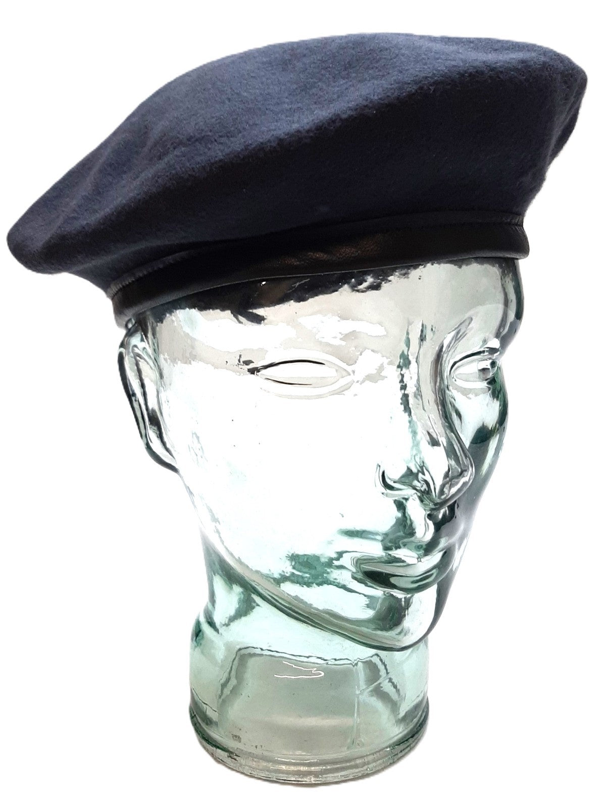 RAF Royal Air Force Beret Knitted Wool Blue Grey With Leather Rim & Badge Eyelets 56cm New