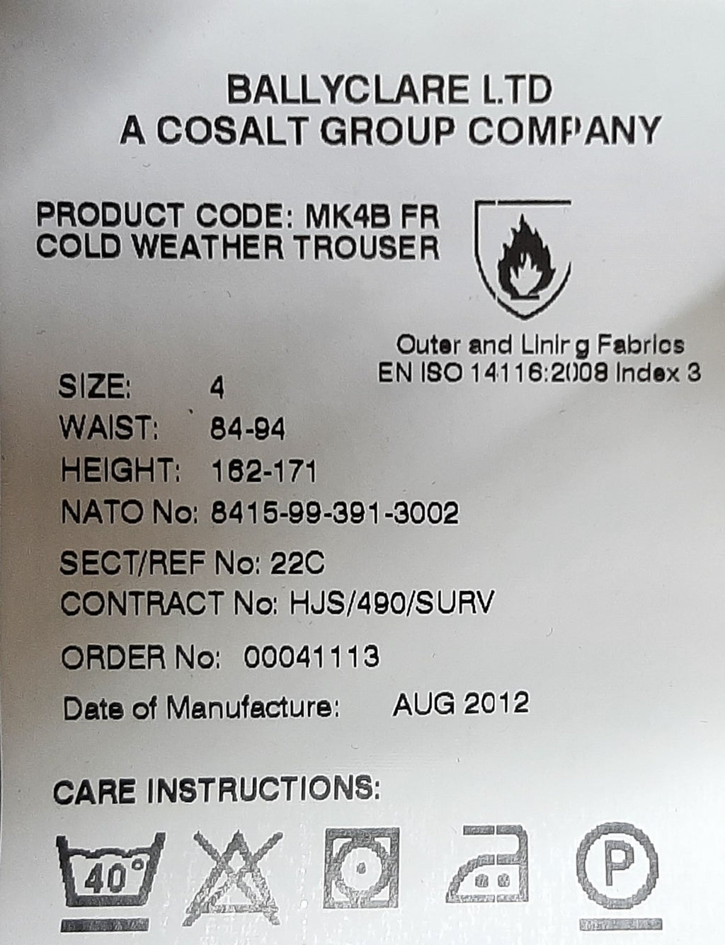 Mk4B FR Trousers British Ballyclare LTD Cold Weather Over Trouser Asst