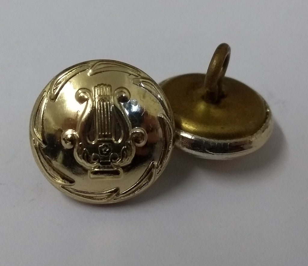 Lyre Harp Band Insignia Dress Uniform Ring Back Buttons 1 Set of 10 Buttons