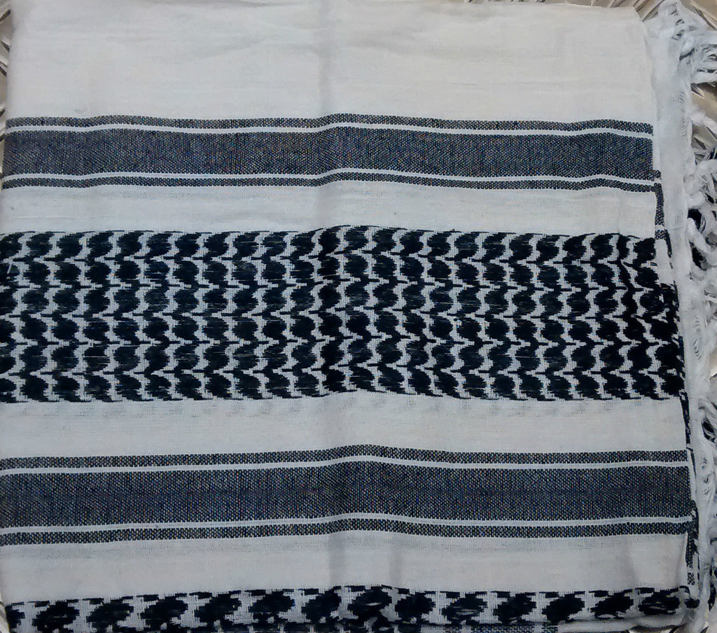 100% Cotton Shemagh / Arab Scarf / Pashmina / Wrap / Sarong Black on White - NEW