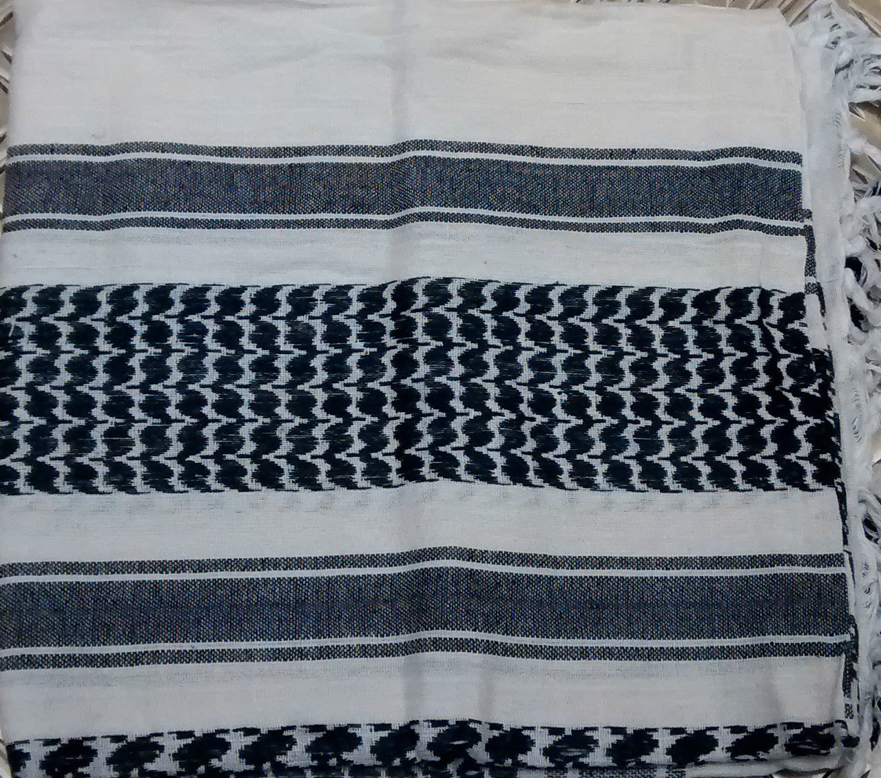 100% Cotton Shemagh / Arab Scarf / Pashmina / Wrap / Sarong Black on White - NEW