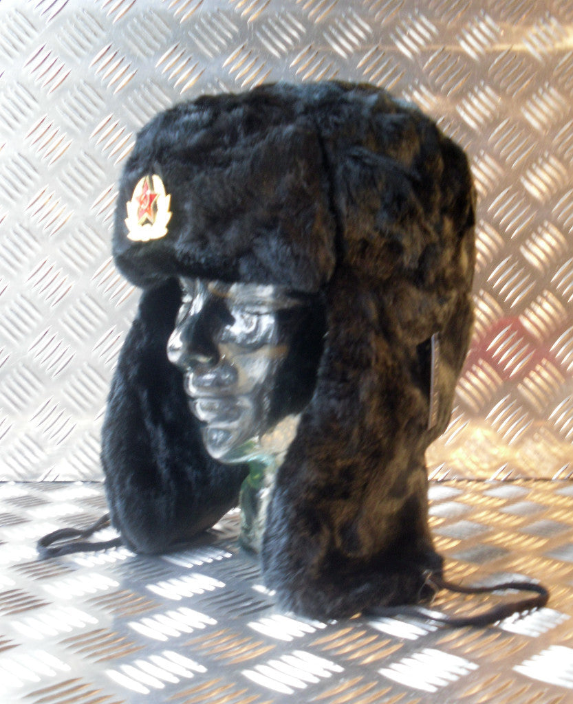 Soviet / USSR Black Cossack Hat w Ear Flaps. All Sizes - Brand NEW