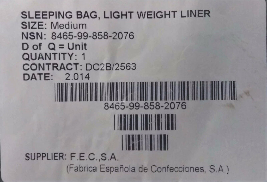 Fecsa Lining Liner For Light Weight Sleeping Bags Large Genuine British Army NEW