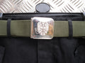 Spanish Army Green Canvas Belt with Silver Buckle - Size up to 34" Waist