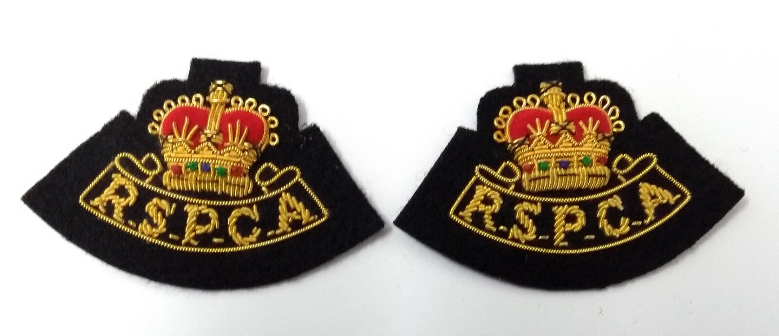 Genuine British R.S.P.C.A Officers Queens Crown Braided Collar Patches ASPS264