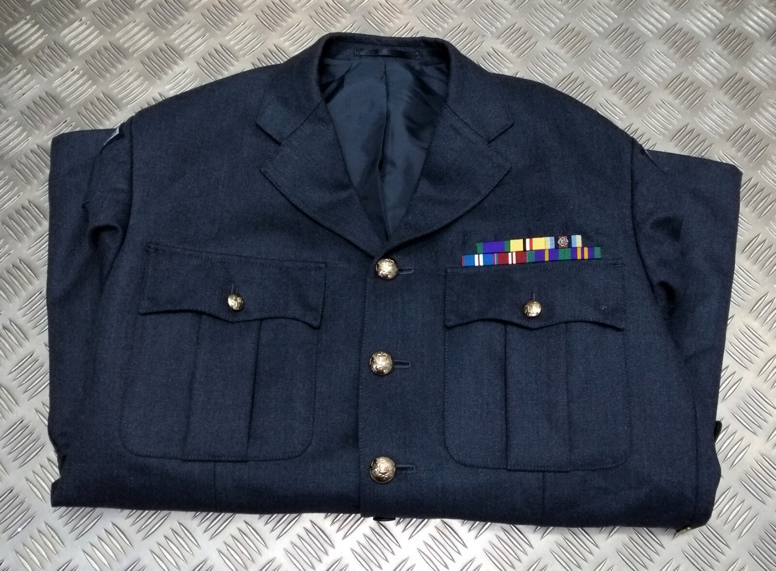 RAF Royal Air Force Jacket Airforce Blue Grey With Badges Size 120cm Long Fit