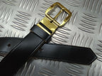 Black Leather 3cm Trouser Belt With Gilt Type Long Bar Buckle 32"