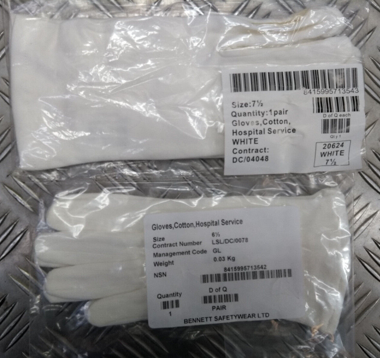 White 100% Cotton Cloth Women's Gloves Size 6½ or 7½ / 2 Pairs