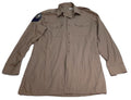 Vintage Dress Shirt Old Pattern Khaki / Brown Long Sleeve With Badges C:41cm
