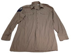 Vintage Dress Shirt Old Pattern Khaki / Brown Long Sleeve With Badges C:41cm