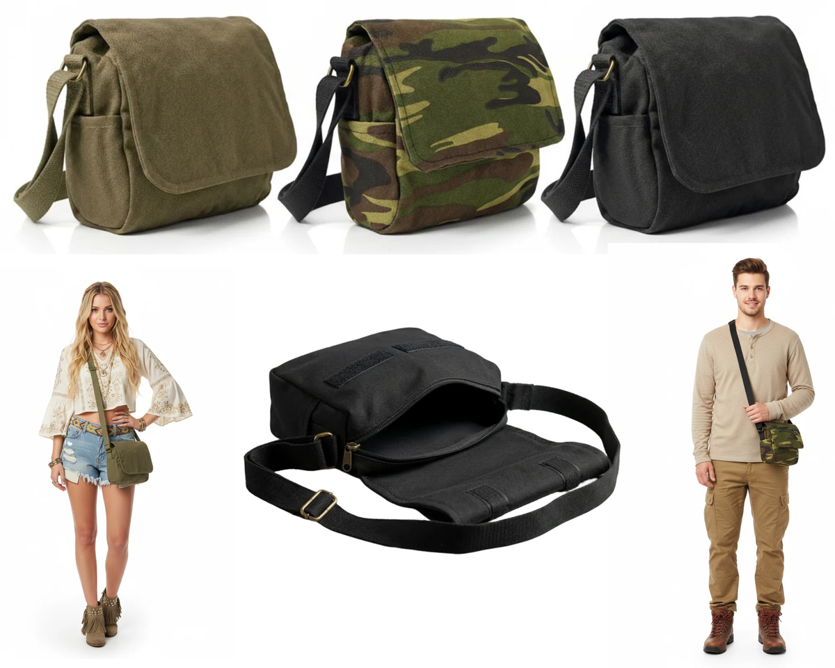Canvas Shoulder Bag Mini Small Effects Haversack Assorted Colours