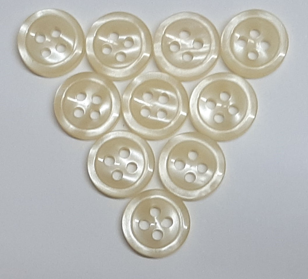 Buttons 10 Vintage 4 Hole for Dress Shirts Pearlesque Natural White 11.2mm New Old Stock
