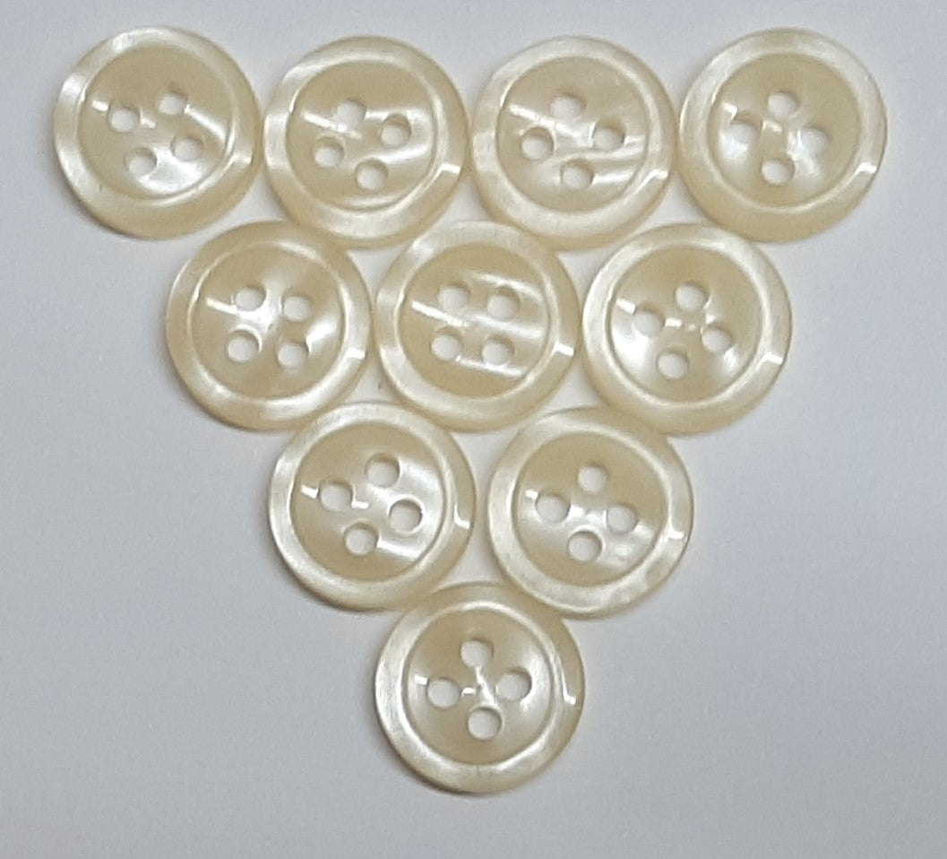 Buttons 10 Vintage 4 Hole for Dress Shirts Pearlesque Natural White 11.2mm New Old Stock