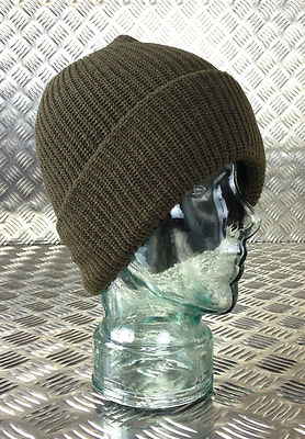 Army Green Knitted Beanie Hat / Watch Cap / Woolly Hat - One size - NEW