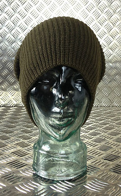 Army Green Knitted Beanie Hat / Watch Cap / Woolly Hat - One size - NEW